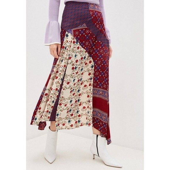 Sandro Dua Asymmetric Patchwork Midi Skirt Size 3 - Picture 1 of 16